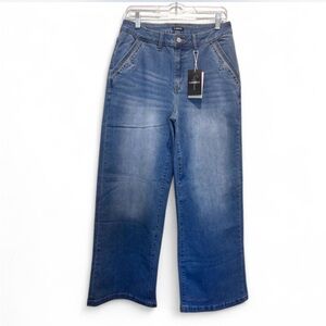 Flamingals Wide Leg Jeans for Women | Mid Waist Baggy Washed Denim Jeans